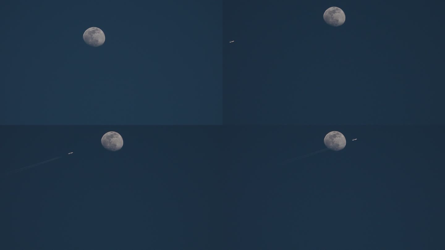 飞机凌月飞机飞过月亮