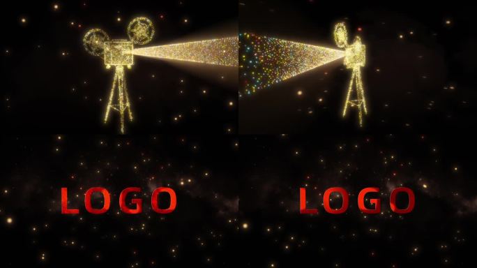 4K金色放映机粒子汇聚影视LOGO片头