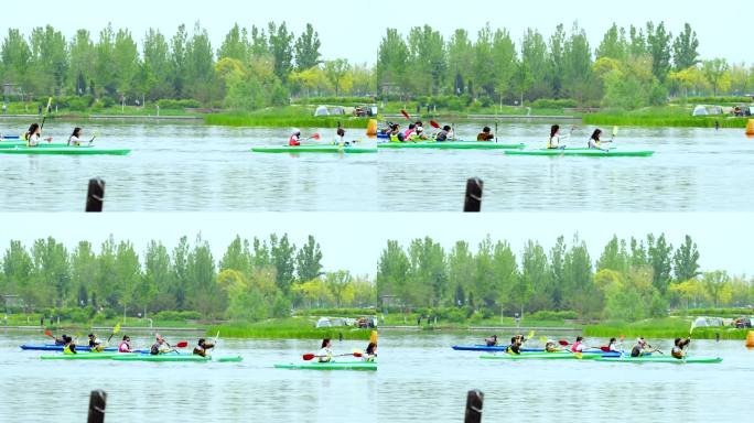 【4K升格实拍】夏天在河流中的皮划艇比赛