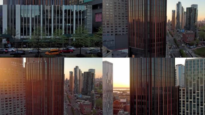 4K城市航拍纽约布鲁克林塔日出摩天大楼
