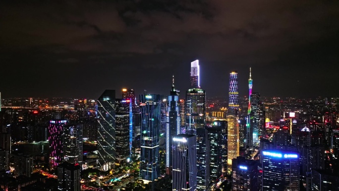 广州CBD夜景航拍楼群视频合集