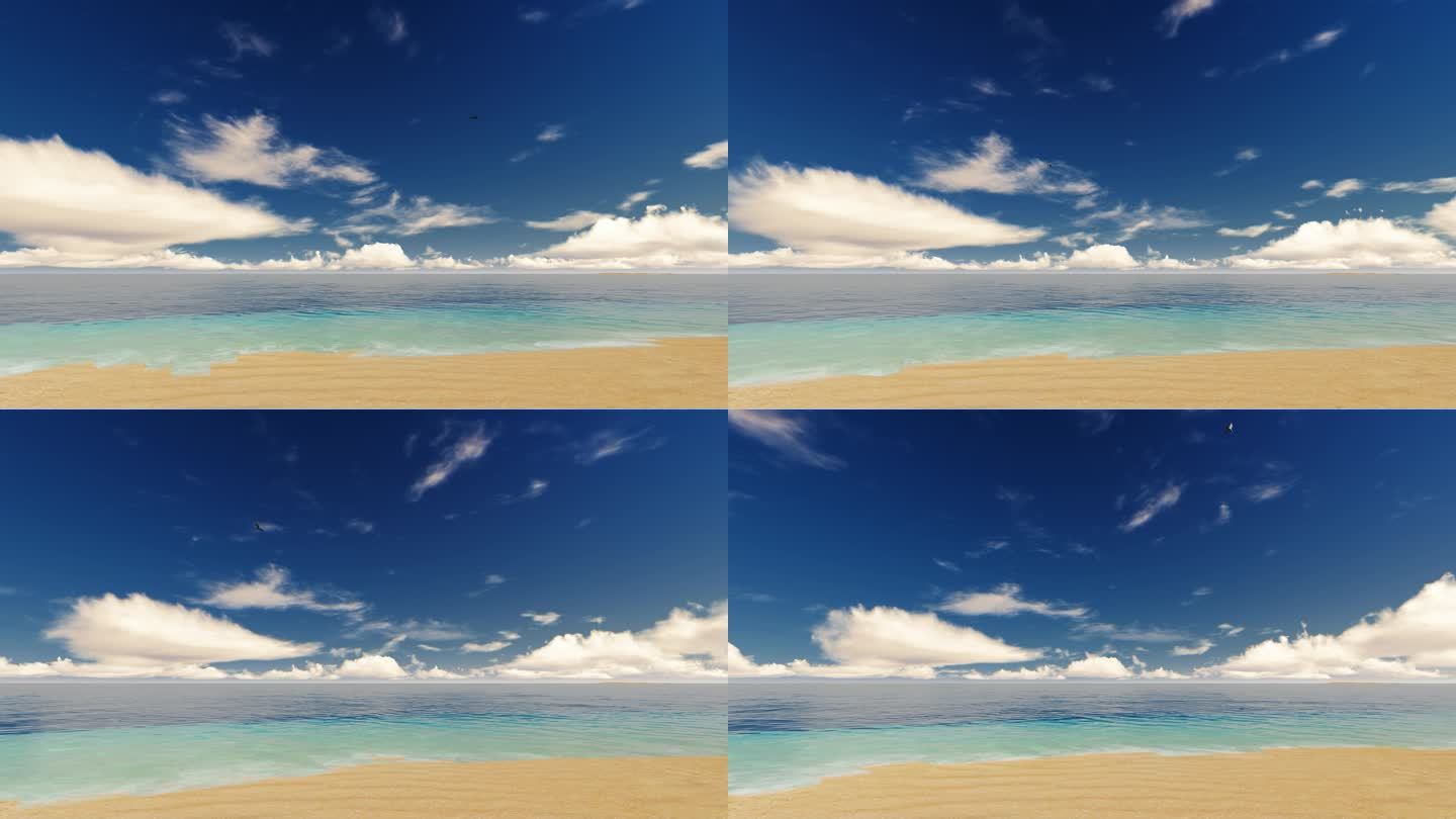 海边沙滩蓝天白云视频背景素材