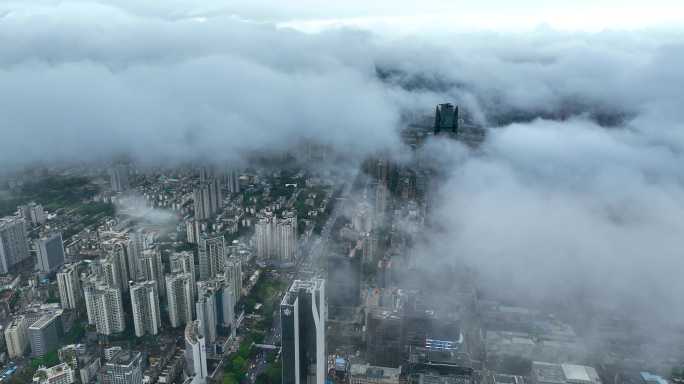 5K航拍雨后深圳高楼林立繁华都市全景