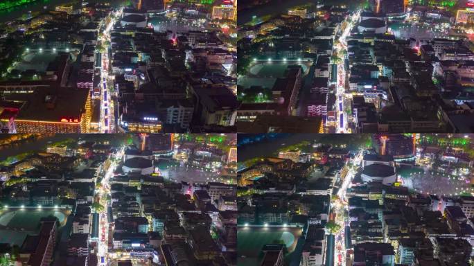 桂林步行街夜景人流航拍移动延时