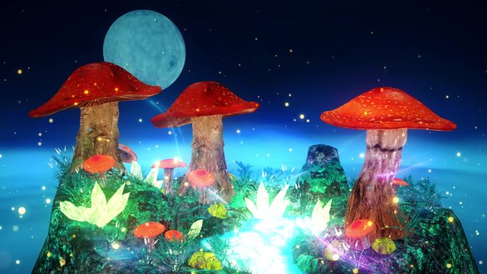 梦幻蘑菇童话舞台背景场景