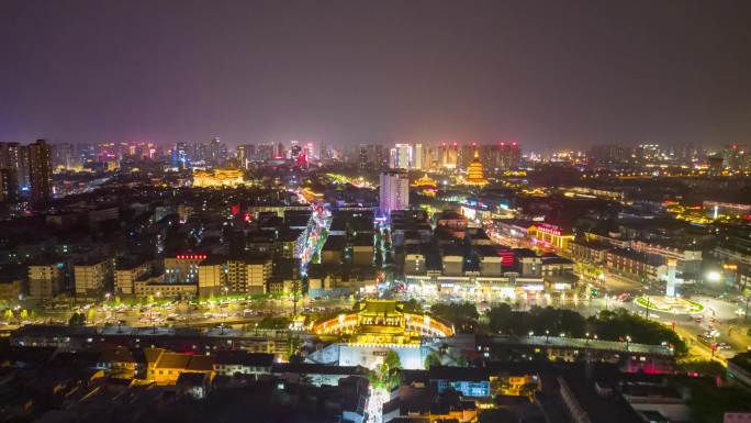 洛阳城市夜景灯光航拍移动延时