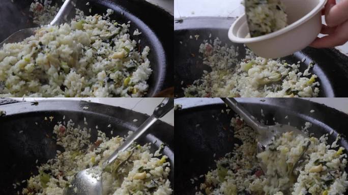 野米饭，土灶做饭，米饭，菜米饭，盛饭