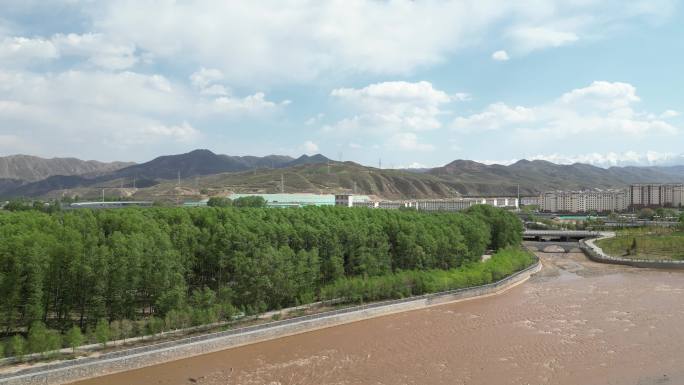 三河六岸湿地公园 湟水河 乐都区 航拍