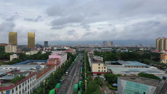 瑞丽市姐告大街上停满外贸物流货车