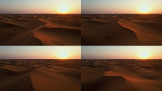 金色夕阳下的腾格里沙漠