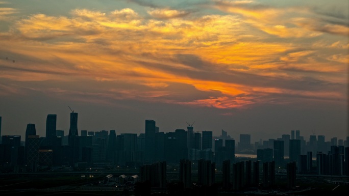 城市日落夜景延时