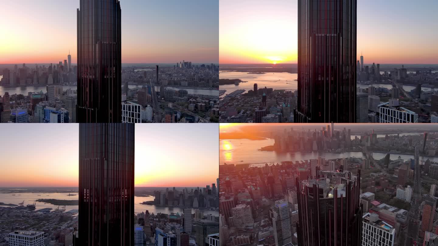 4K城市航拍纽约布鲁克林塔曼哈顿摩天大楼