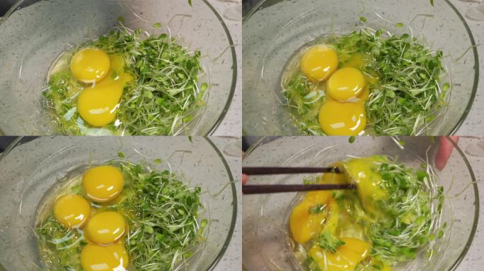 剪碎香椿芽香椿苗混合鸡蛋 (3)