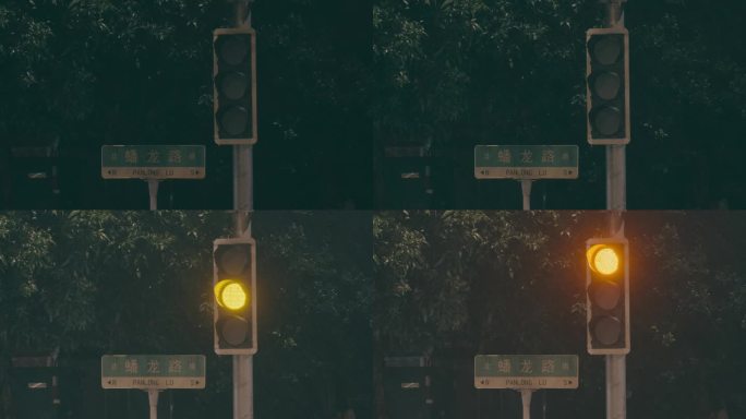 夜晚雨中的红绿灯交通信号灯