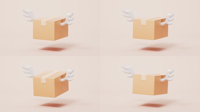 长翅膀的纸箱循环动画3D渲染