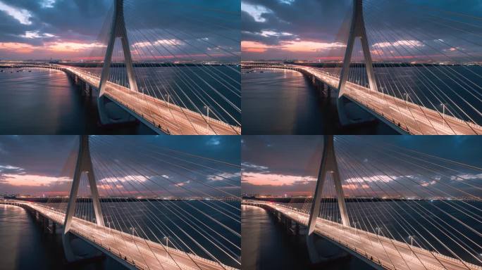 珠海洪鹤大桥航拍大桥建筑晚霞夜景4K素材