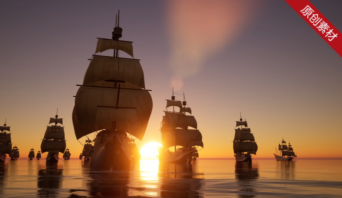 古代帆船扬帆起航