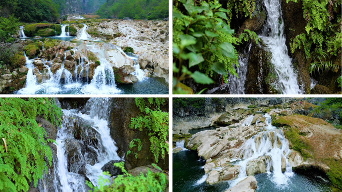 山泉水林中小溪航拍瀑布健康饮用水源地河流