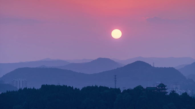 阆中古城锦屏山日落