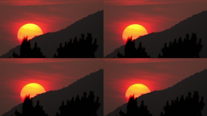 傍晚黄昏超大火红太阳日落山