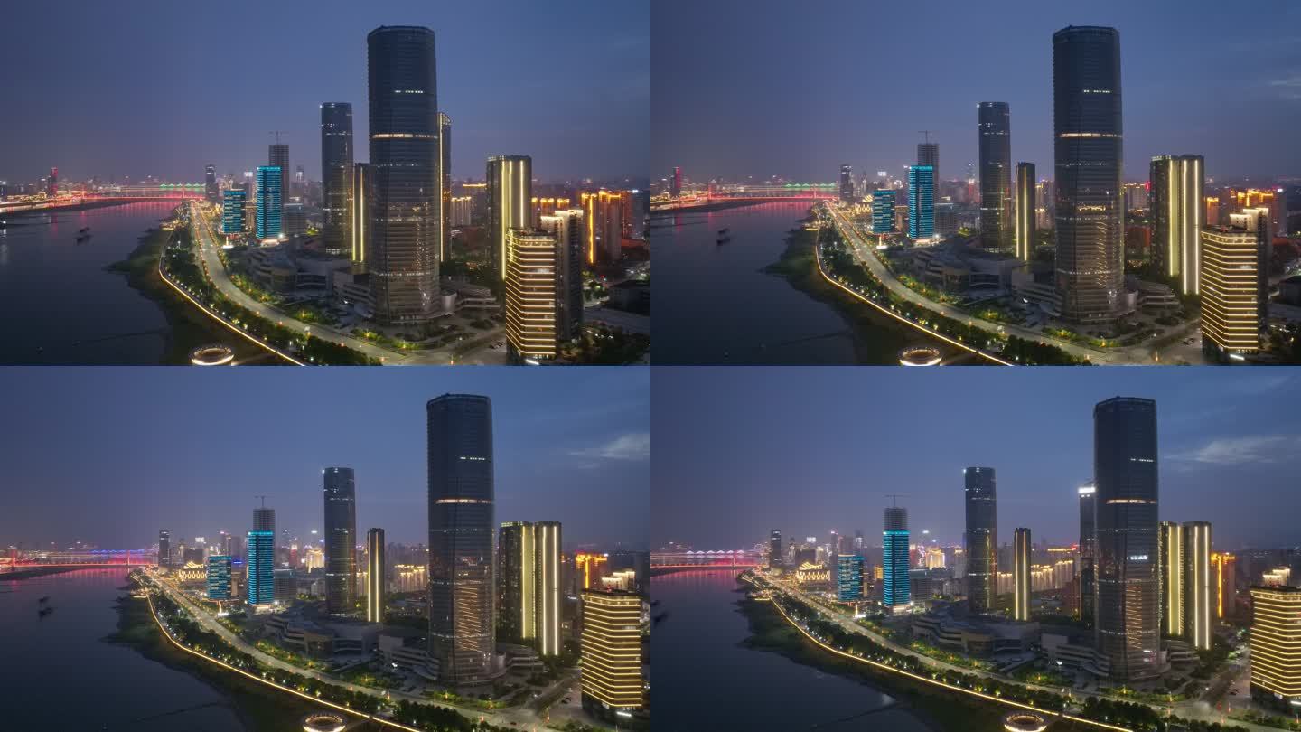南昌凤凰洲新城商务区夜景航拍