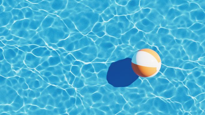 沙滩球与蓝色水波背景循环动画3D渲染
