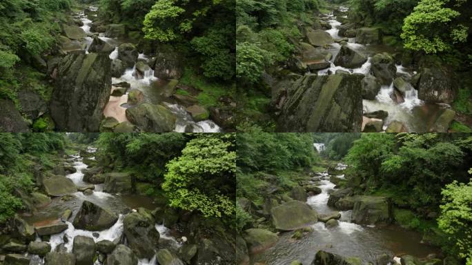 航拍大山溪流水美丽自然原始森林葱郁风景