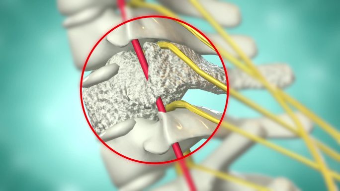 颈椎动画 颈椎骨增生变厚压迫神经 脊髓