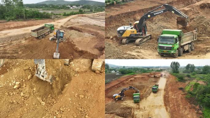 土方运输工程施工填方挖掘机施工渣土车