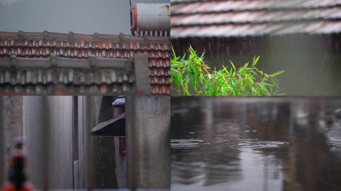 雨打树叶 下雨 水珠 水花 水坑 屋檐