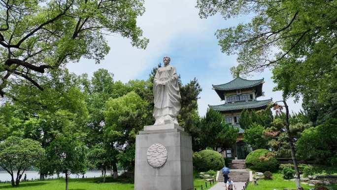 武汉东湖屈原雕像端午节航拍
