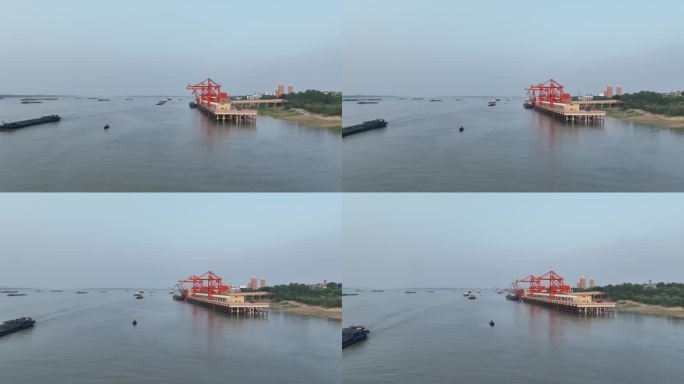 九江万吨级码头航拍视频