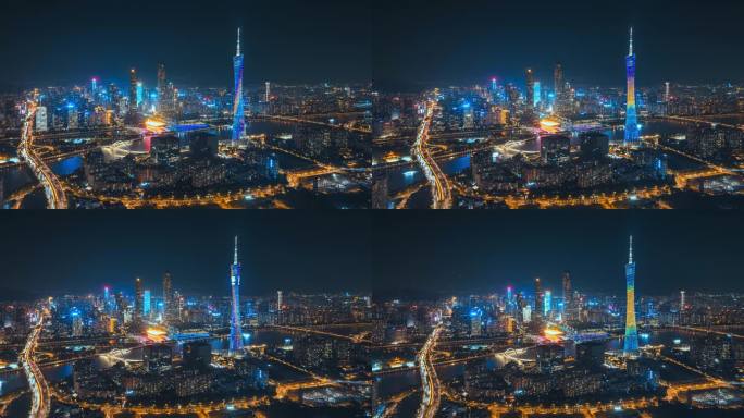 城市宣传航拍广州小蛮腰4K环绕延时夜景