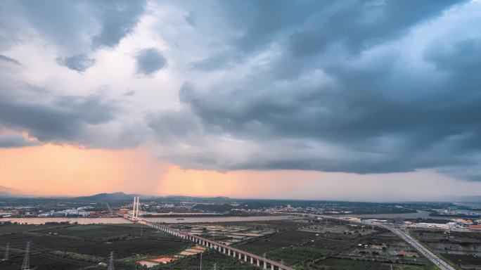 江门航拍城镇暴雨延时空镜素材