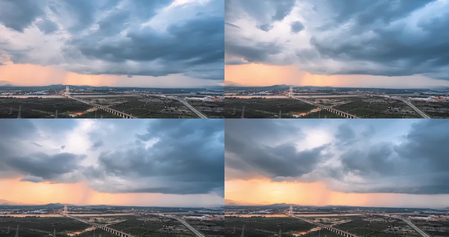 江门航拍城镇暴雨延时空镜素材