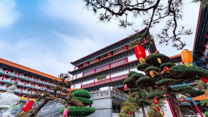 古建筑寺庙风景珠海普陀寺延时摄影空镜4K