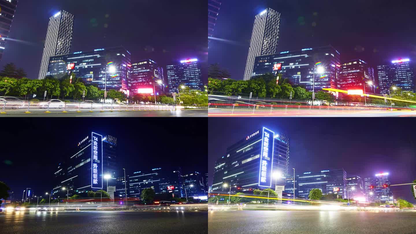 快速车流夜景城市夜景延时龙岗天安数码城