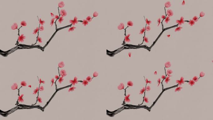 中国风水墨风格梅花与飘落的花瓣