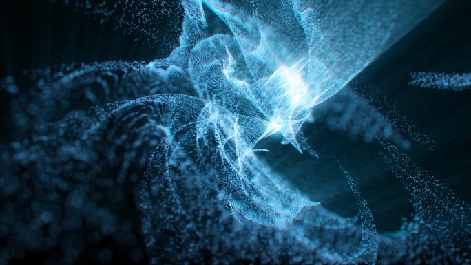 蓝色舞动的科技感粒子3D渲染