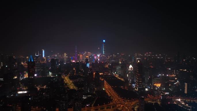 4K上海高架桥夜景城市航拍