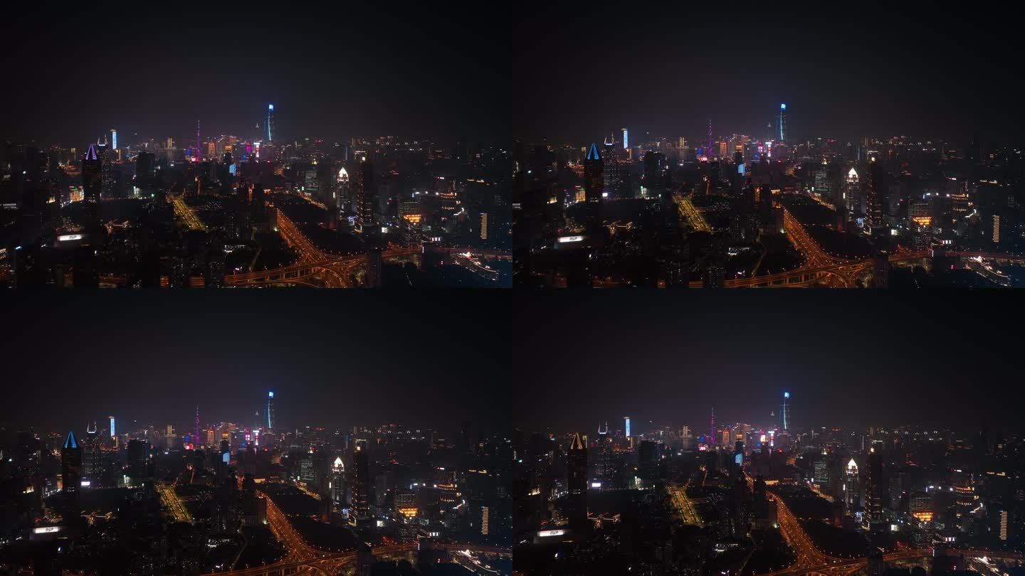 4K上海高架桥夜景城市航拍