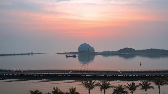 航拍大湾区珠海日月贝延时素材宣传建设片场