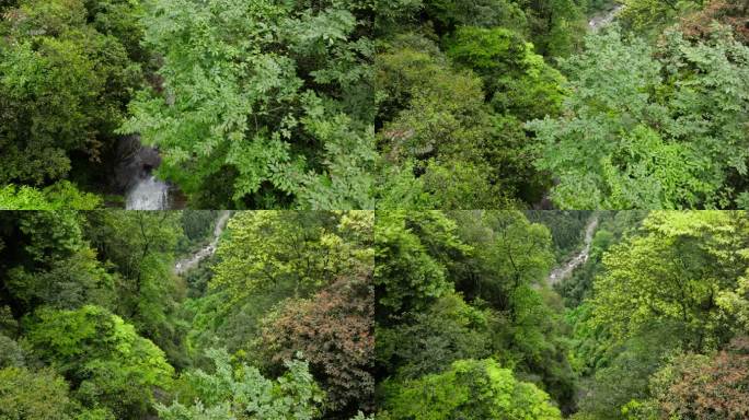 俯拍高山瀑布水流峡谷小溪风景