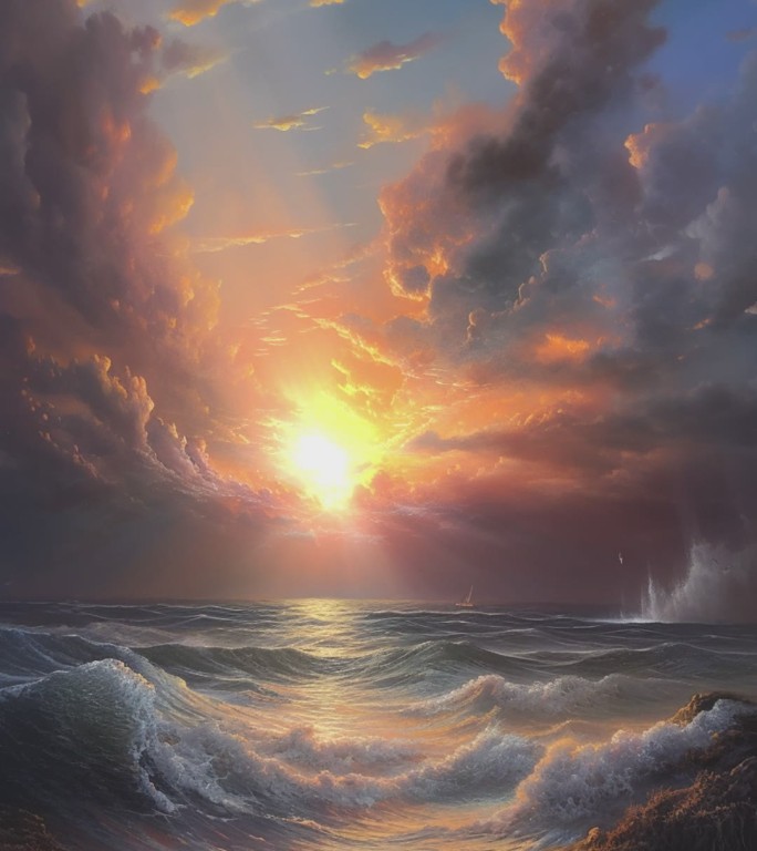 夕阳大海海浪