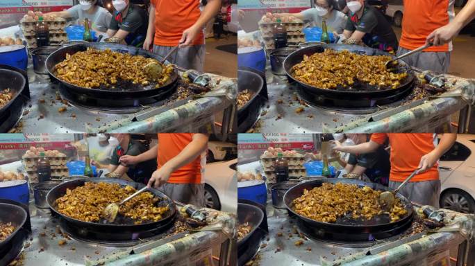 马来西亚槟城夜市美食炒粿条制作过程