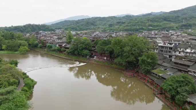 航拍洪雅柳江古镇美丽风景