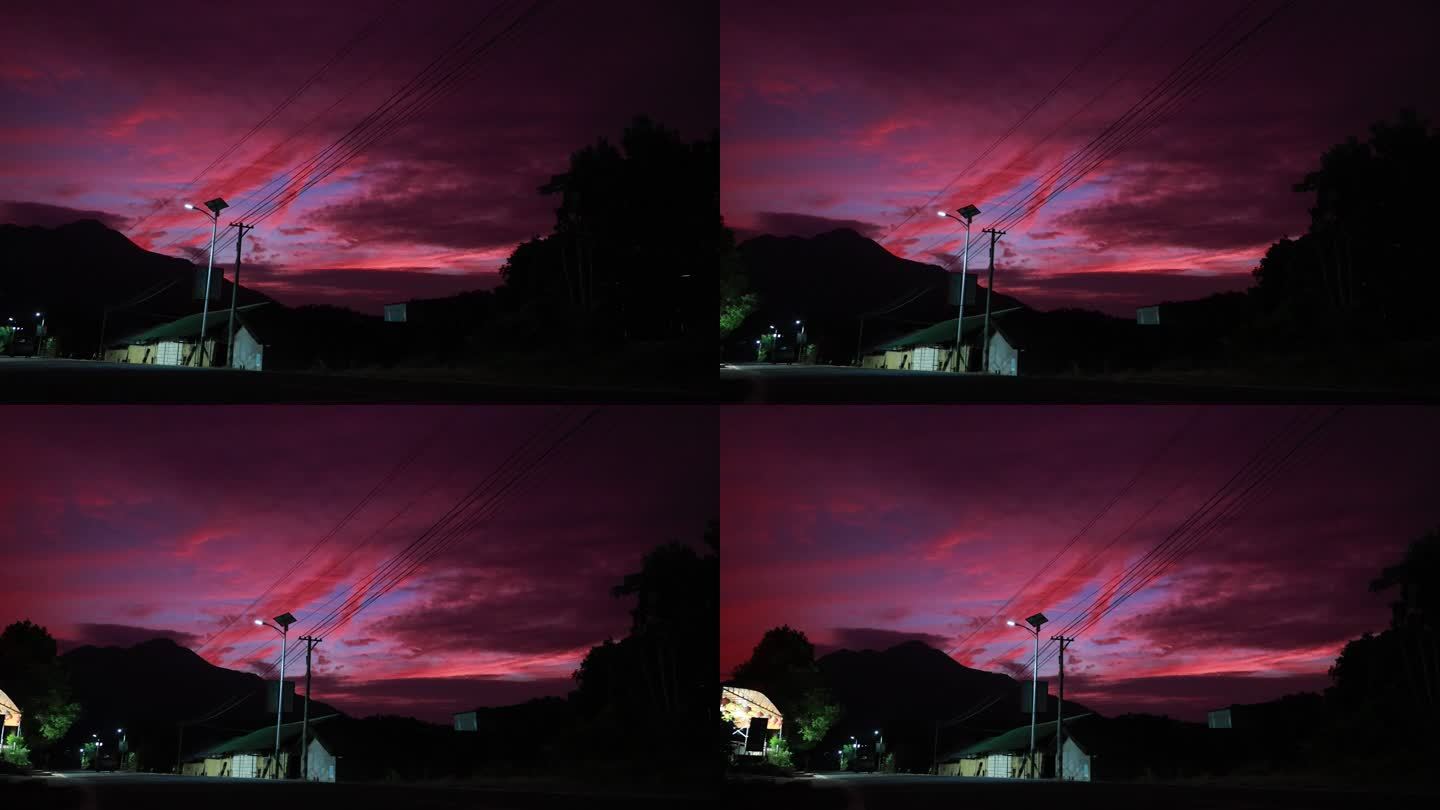 台风来临前的紫红色天空4k