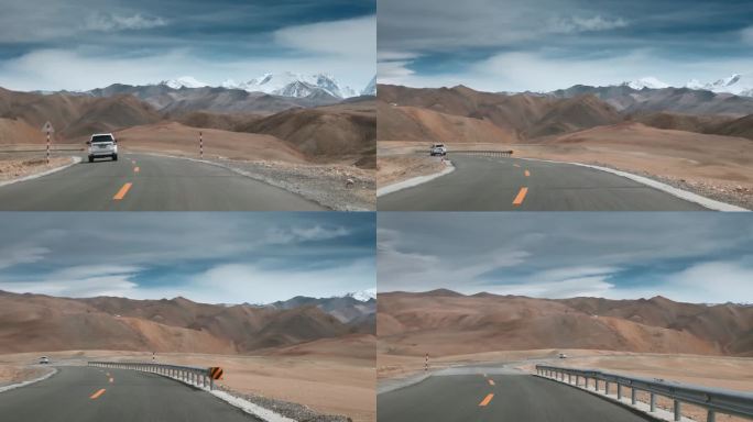 西藏旅游风光车窗外戈壁上318国道