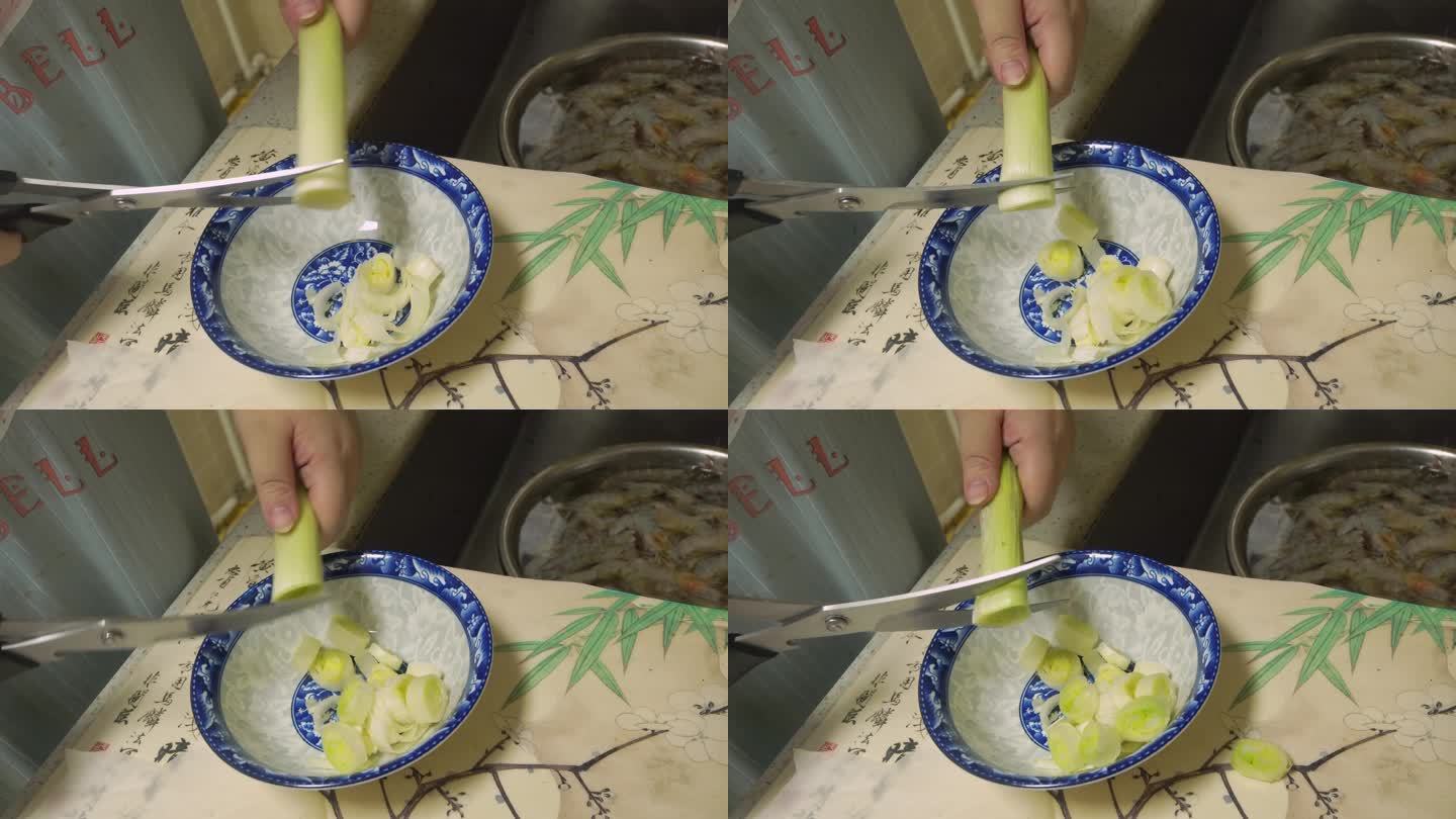 青花瓷碗放葱姜食材调料 (1)