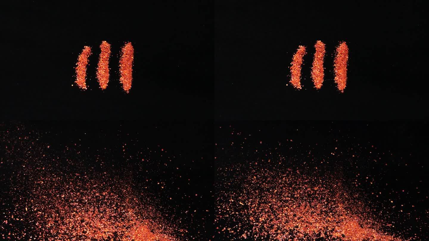 辣椒粉炸开升格慢动作